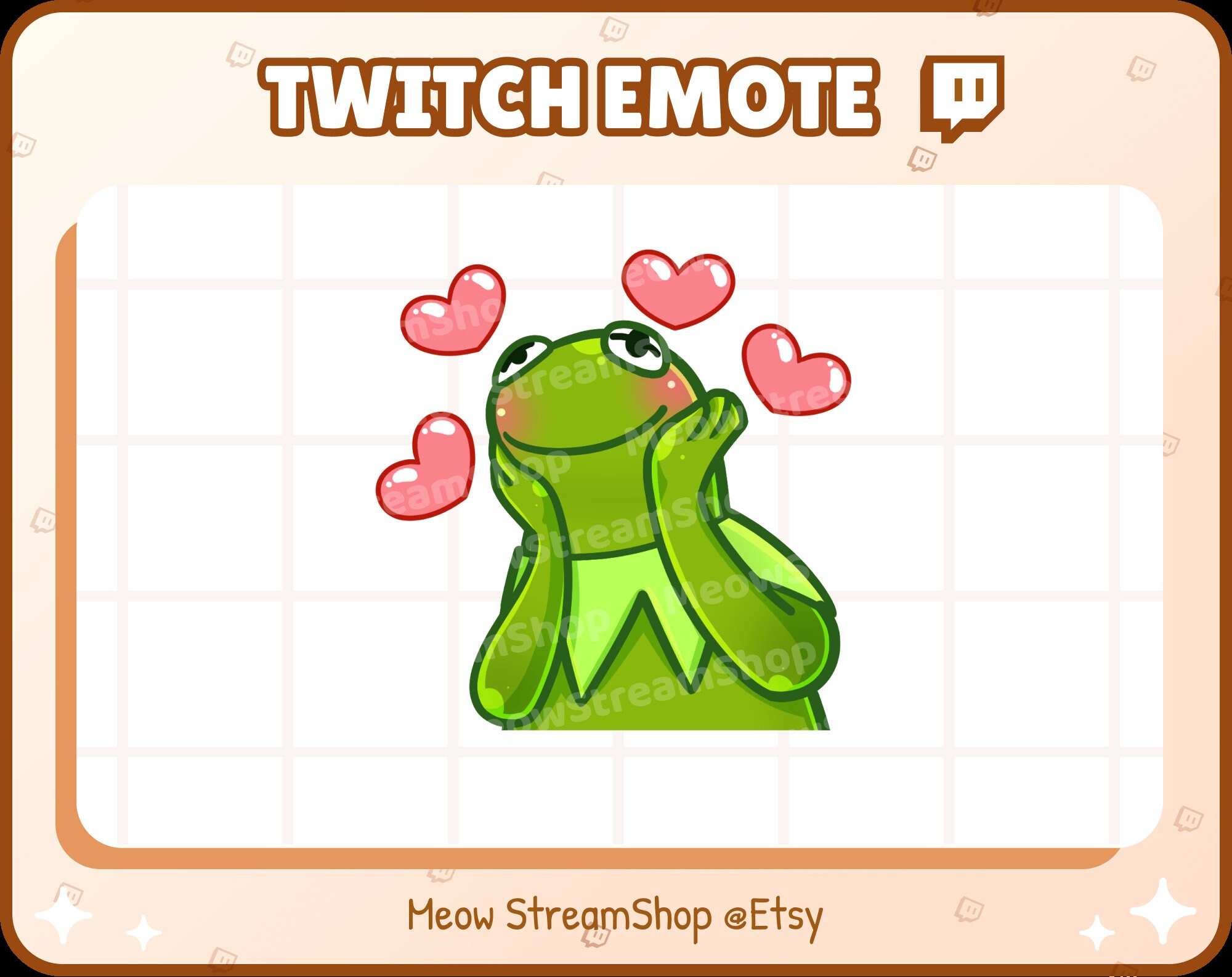Twitch Emote / Kermit the Frog Blush Blushing Love Heart / Etsy Denmark