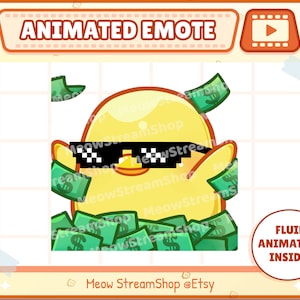 Twitch Animated Emote / Cute Chick Animated Emotes Money, GG Cool Pixel shades, Rain money, Rich / Cute duckling Sub Emoji, Discord Emote