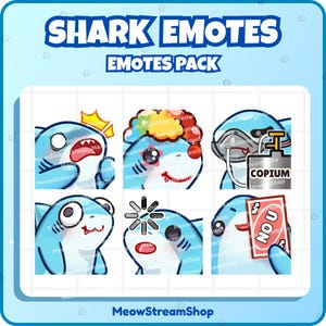 Twitch Emote / Cute Shark Emotes Pack #5 (Shock, Clown, Copium, derp, Loading, NO u) / kawaii sharks chibi, baby, pups Sub Emoji