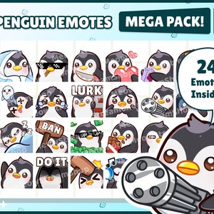 Twitch Emote  / Cute Penguin Mega Pack Emotes ( 24 Emotes Ready to use! ) / Kawaii Penguin chibi  Emoji