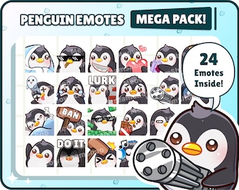 Twitch Emote  / Cute Penguin Mega Pack Emotes ( 24 Emotes Ready to use! ) / Kawaii Penguin chibi  Emoji