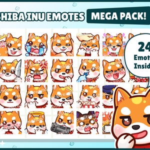 Twitch Emote  / Cute Shiba Inu Mega Pack #1 Emotes ( 24 Emotes Ready to use! ) / kawaii hachiko, dog, doggy, pups Emoji