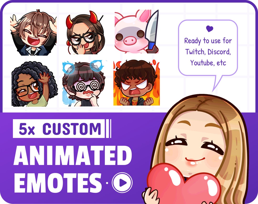 5x Custom Animated Emotes / Animation Emoji for Twitch, Discord