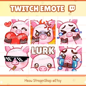 Twitch Emote / Lindo Cerdo Emotes Pack #1 (Corazón, Rabia, Risa, Cool, Lurk, Cry) / Lindo Rosa Piggy Sub Emoji