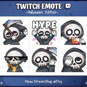 Twitch Emote / Cute Grim Reaper Emotes Pack (Dab, Hype, Sip Tea, Cool GG, Hi, Face palm) / Kawaii death angel Halloween emoji / discord
