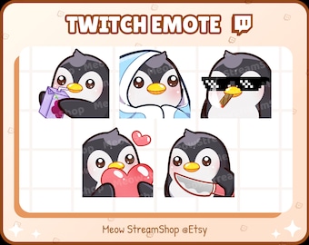 Twitch Emote  / Cute Penguin Emoji Pack (Sip, Cozy, Cool, Heart, Knife) / Cute Penguin Emote for streamer / Discord