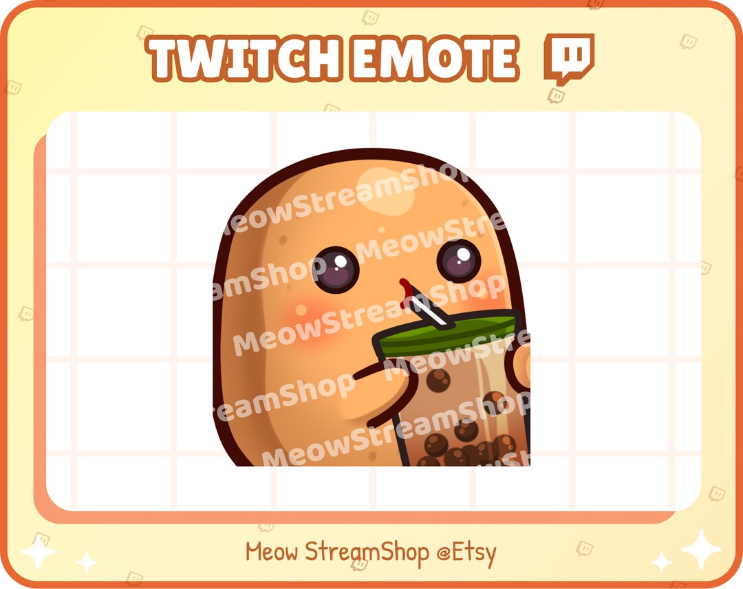 Twitch Emote / Cute Potato Sip, Drink, Juice, Hydrate, Boba Emotes