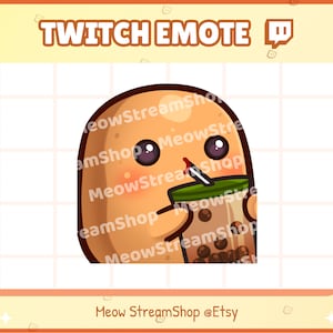 Twitch Emote / Cute Potato sip, drink, juice, hydrate, boba Emotes / Kawaii Potat Potatoes Spud Yam Discord Youtube Sub Emoji