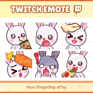 Twitch Emote  / Cute Rabbit Emotes Pack #3 (Sip boba, Gasp, Pat, Bonk Bonked, Shock scared, Eat pizza) / Cute White bunny Sub Emoji
