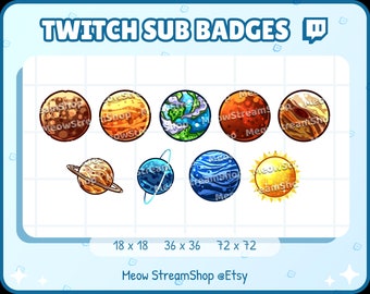 9x Twitch Sub, bit Badges - Solar system planets sub badges - space Sub badges for streamer