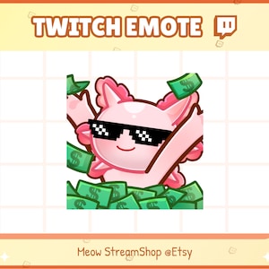 Twitch Emote  / Cute Axolotl Money, rich Emotes / Cute Axolotl salamander Sub Emoji