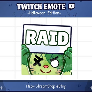 Twitch Emote  / Cute Zombie Cat raid, angry Emotes / Kawaii Zombie Kitten Halloween Sub Emoji