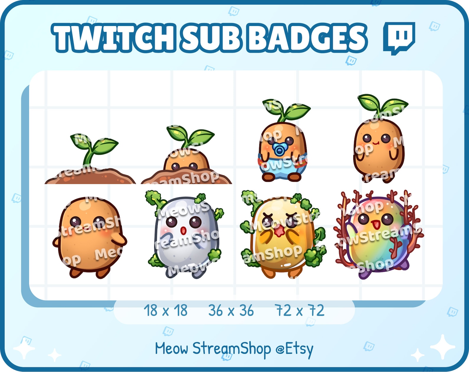 Potato Stramer Code 8x Twitch Sub, Bit Badges - Kawaii Cute Potato, Potat, Potatoes, Spud ...