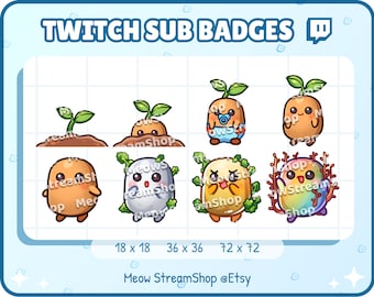 8x Twitch Sub, bit Badges - Kawaii Cute Potato, Potat, Potatoes, Spud, Yam, Baby Potato - Sub badges for Discord Youtube streamer