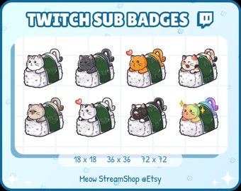 8x Twitch Sub, bit Badges - Cat Sushi - Sub badges for streamer
