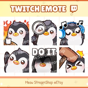 Twitch Emote  / Cute Penguin Emoji Pack 4 (This is fine, SUS, JAM, Hi, Do it, Bonk) / Cute Penguin Emote for streamer / Discord