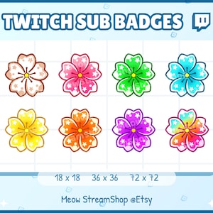 Twitch Sub Bit Badges x8 - Cherry Blossom / Kawaii Sakura badges for streamer