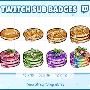 8x Twitch Sub, Bit Badges - Kawaii Pfannkuchen, Süßigkeiten - Sub Anstecker für Streamer