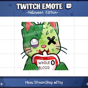 Twitch Emote  / Cute Zombie Cat sip, drink, drinking Emotes / Kawaii Zombie Kitten Halloween Sub Emoji