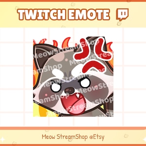 Twitch Emote / Lindo mapache enojado, rabia, fuego, Emotes locos / Kawaii Mapache Panda Rojo Chibi Sub Emoji