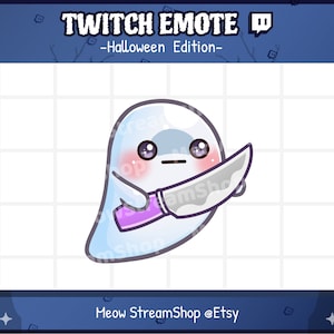 Twitch Emote  / Cute Ghost Knife Emote / Kawaii spooky ghost Halloween emoji / discord