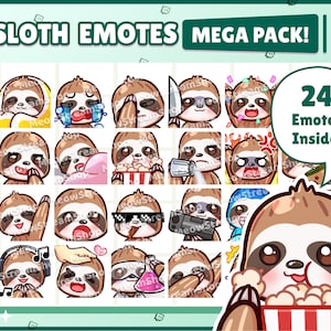 Twitch Emote  / Cute Sloth Mega Pack #1 Emotes ( 24 Emotes Ready to use! ) / kawaii lazy sloth animal Sub Emoji