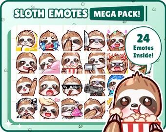 Twitch Emote  / Cute Sloth Mega Pack #1 Emotes ( 24 Emotes Ready to use! ) / kawaii lazy sloth animal Sub Emoji