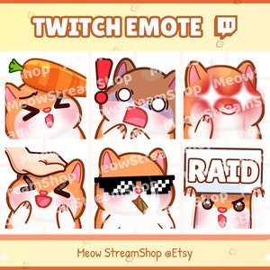 Twitch Emote / Cute Hamster Emotes Pack #3 (bonk, shock, woke, pat, GG, raid) / Kawaii Hamster Guinea Pig Capybara Mouse Rat Sub Emoji