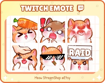 Twitch Emote / Cute Hamster Emotes Pack #3 (bonk, shock, woke, pat, GG, raid) / Kawaii Hamster Guinea Pig Capybara Mouse Rat Sub Emoji