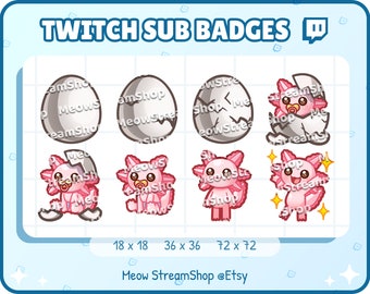 8x Twitch Sub, Bit Badges - Kawaii Cute Axolotl, Salamander, Axolotl Ei, Baby Axolotl - Sub Badges für Discord Youtube Streamer
