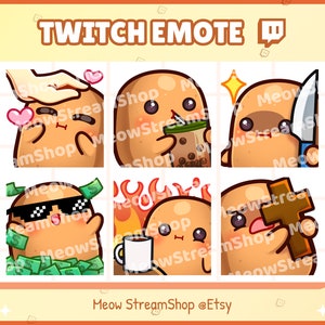 Twitch Emote / Cute Potato Emotes Pack #2 (pat, sip, knife, money, this is fine, scared) / Kawaii Potat Potatoes Spud Yam Sub Emoji