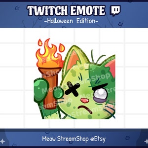 Twitch Emote  / Cute Zombie Cat riot, torch, rage, mad, angry Emotes / Kawaii Zombie Kitten Halloween Sub Emoji