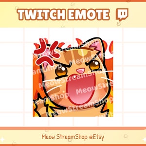 Twitch Emote / Cute Orange Cat boos, woede, vuur, gek, schreeuw Emotes / Kawaii Kitten Catto Feline Sub Emoji