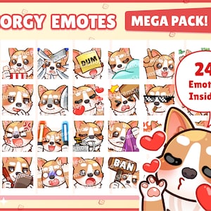 Twitch Emote  / Cute Corgi Emotes Mega Pack (24 Emotes) / kawaii dog, dogy, dogie, pups Sub Emoji