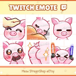 Twitch Emote / Cute Pig Emotes Pack #4 (Pat, Sleep, Flat face, shy blush, booty, hype glow stick) / Cute pink Piggy Sub Emoji