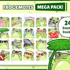 Twitch Emote  / Cute Frog Mega Pack Emotes ( 24 Emotes Ready to use! ) / Cute Green Chibi Toad Sub Emoji