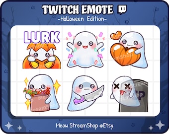 Twitch Emote  / Cute Ghost Emotes Pack (Lurk, Hype, Pumpkin Heart, Love, Candy, Knife, RIP) / Kawaii spooky ghost Halloween emoji / discord