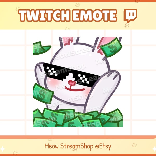 Twitch Emote / Cute Rabbit Money, Regen geld, Rijk, Doneer Emotes / Cute White bunny Sub Emoji