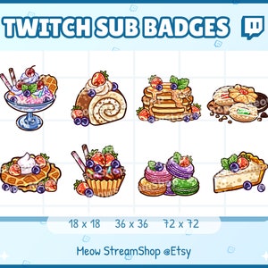 8x Twitch Sub, bit Badges - sweets, dessert, ice cream, pancakes, swiss roll, cookie, waffle, cupcake, macaroon - Sub badges for streamer