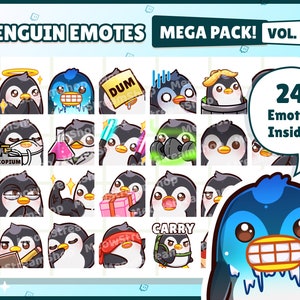 Twitch Emote  / Cute Penguin Mega Pack Vol.2 Emotes ( 24 Emotes Ready to use! ) / Kawaii Penguin chibi  Emoji