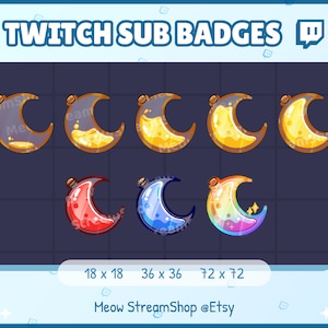 8x Twitch Sub, bit Badges - Crescent Moon Bootles, Pot, Magic Bootle, Potion - Kawaii Sub badges for streamer