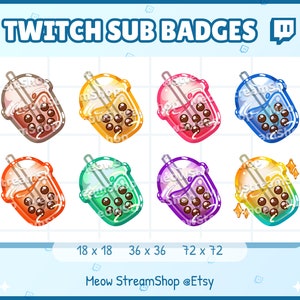 8x Twitch Sub, bit Badges - Kawaii Boba drink - Sub badges for streamer