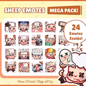 Twitch Emote / Cute Sheep Pack #1 Emotes (24 Emotes Ready to use!) / Kawaii Lamb Goat Ewes Tup Youtube Discord Sub Emoji