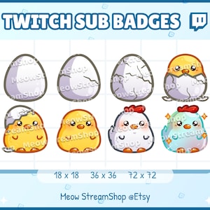 8x Twitch Sub, bit Badges - Kawaii Chick Egg hatch, Chicken egg - Sub badges dla streamera