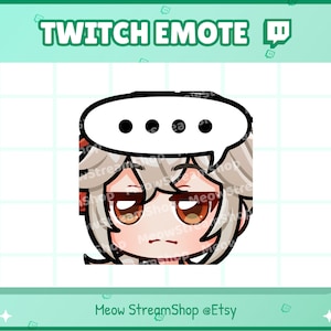 May include: A Twitch emote featuring a cartoon character with brown eyes, a red and white shirt, and a thought bubble with three dots. The character has a surprised expression.