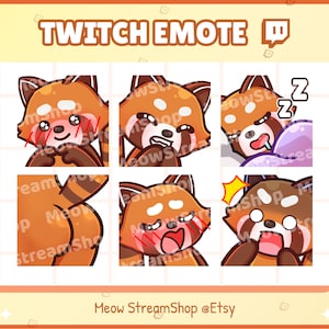 Twitch Emote / Lindo Panda Rojo Emotes Pack #4 (Tímido, Risas risueñas, Sueño, Botín, Gasm, Shok) / Lindo panda rojo chibi, mapache Sub Emoji