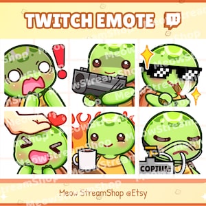 Twitch Emote  / Cute Tortoise Emotes Pack #4 (shock, gun, GG, pat, this is fine, copium) / kawaii turtle, reptile, sea turtle Sub Emoji
