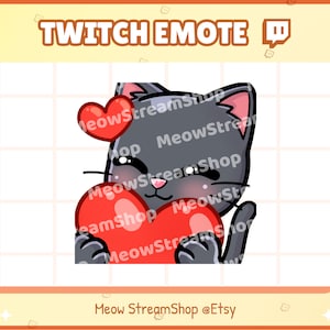Twitch Emote / Cute Black Cat Heart, Love, hug, happy Emotes / Kawaii Kitten Catto Feline Sub Emoji
