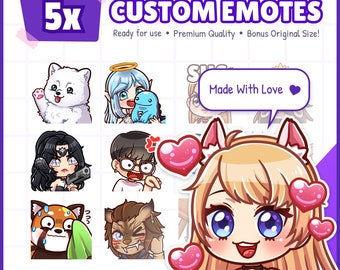 5x Custom Premium Twitch Emotes / Twitch Emoji for streamer / youtube, Twitch, Discord / Cute Chibi anime style