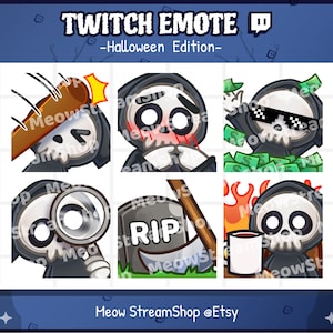 Twitch Emote / Cute Grim Reaper Emotes Pack #3 (bonk, shy, money, SUS, RIP, this is fine) / Kawaii Death Angel Halloween Emoji / Discord